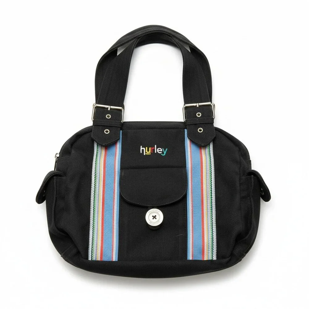 Hurley Black Stripe Accent Tote Bag